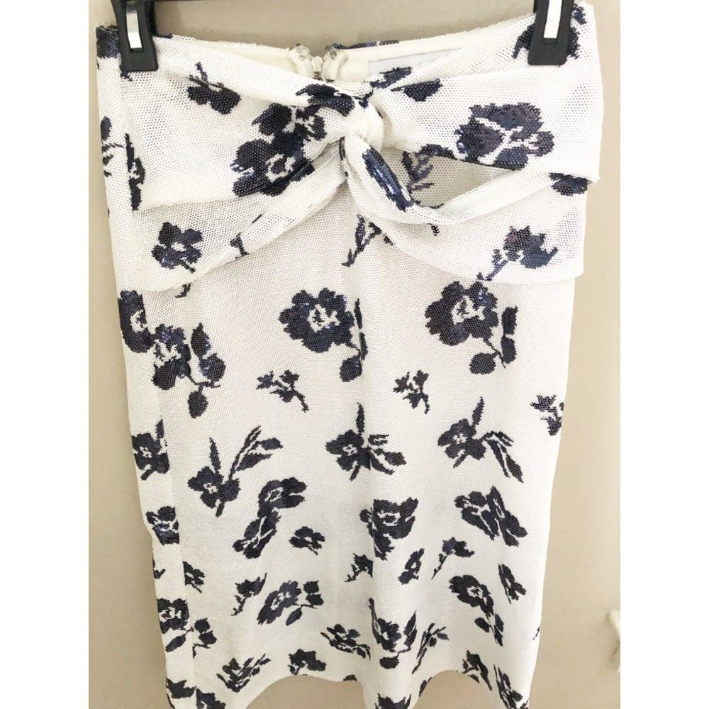 Self-Portrait Women's White Blue Floral Sequin Midi Skirt 4 - Picture 3 of 6